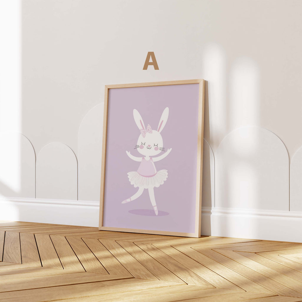 Niedliche Tier poster · Geschenkidee · Teddy, Hase, Mops, Giraffe und Welpe · Dekoprint ohne Rahmen