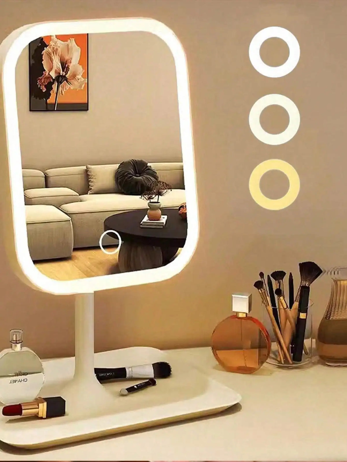 LED Grima Spogulis ar 3 Gaismas Režīmiem - Skārienjūtīgs, USB Uzlādējams | PUREHOME