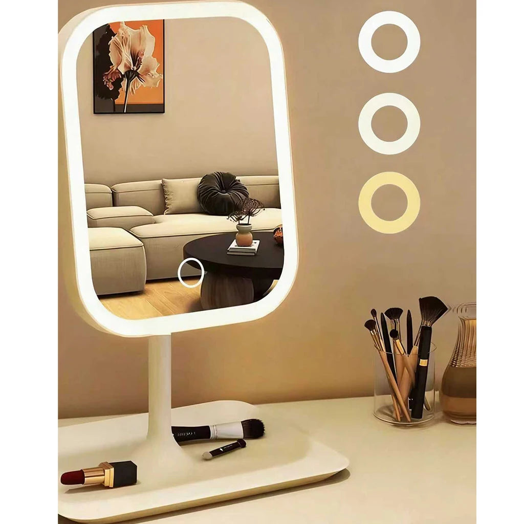 LED Grima Spogulis ar 3 Gaismas Režīmiem - Skārienjūtīgs, USB Uzlādējams | PUREHOME