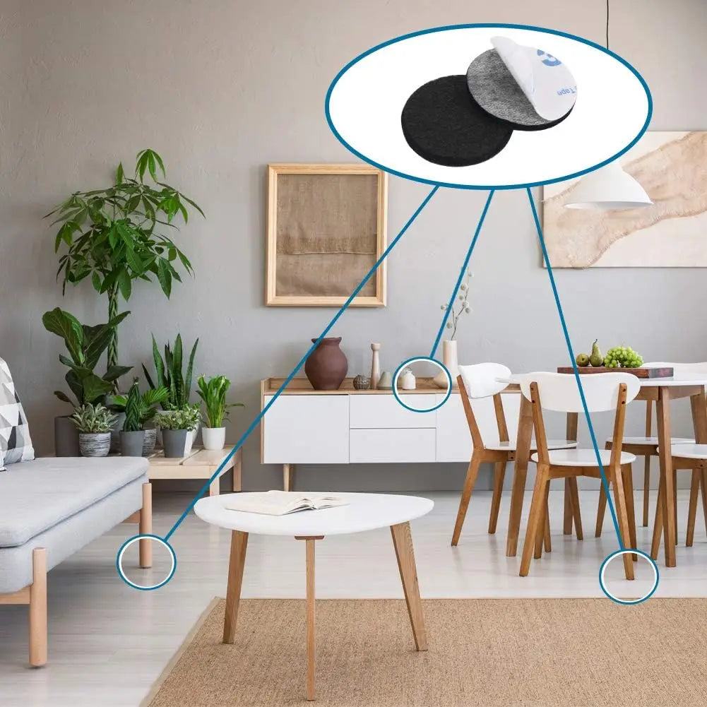 Filca Paliktņi Mēbelēm 48gab - Pašlīmējoši Melni Apaļi - Aizsargi Grīdai un Krēsliem | PUREHOME